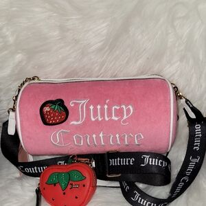 Juicy Couture Pink  Bling Bling RollBarrel Bag with Strawberry Coin Purse